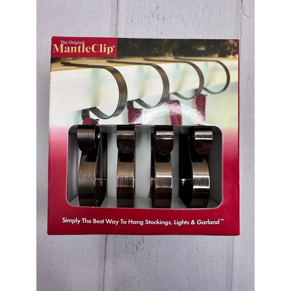MantleClip Stocking Holder‎ 4pk Oil Rubbed Bronze Mantel Clips NEW